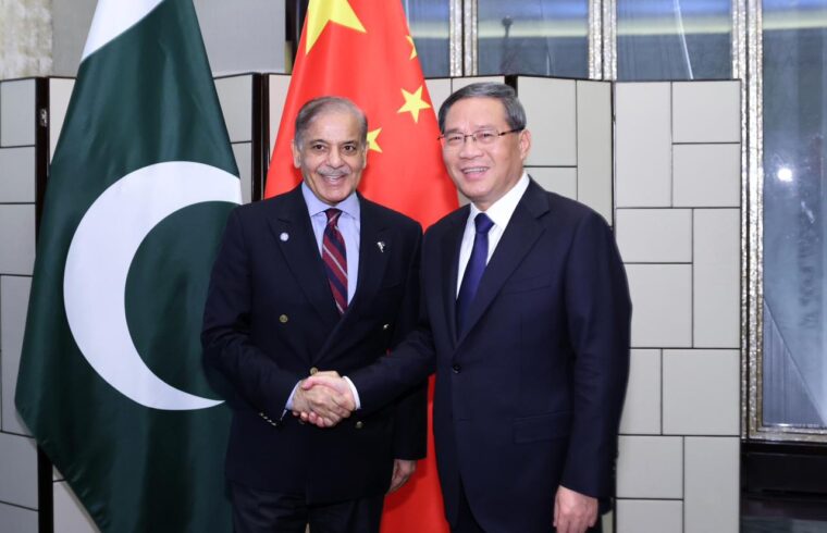 Pakistan Prime Minister Shehbaz Sharif with Chinese Premier Li Qiang